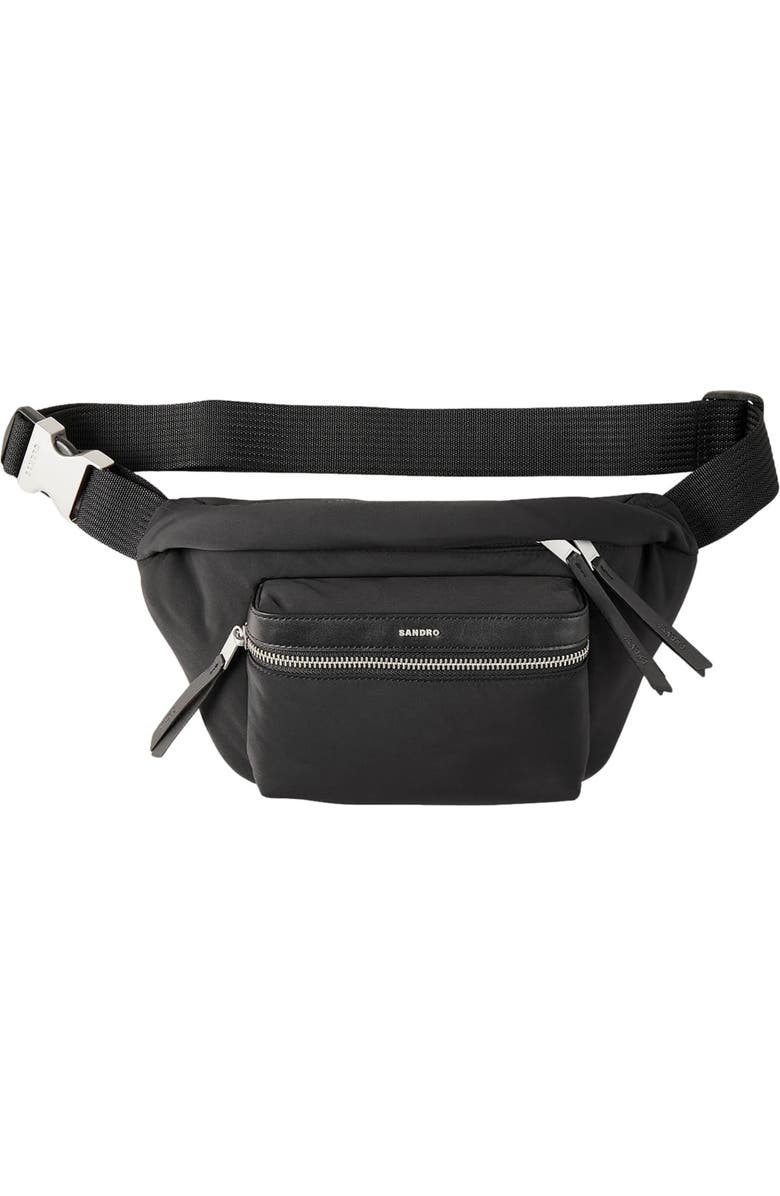 SANDRO Canvas and leather belt bag, Main, color,
