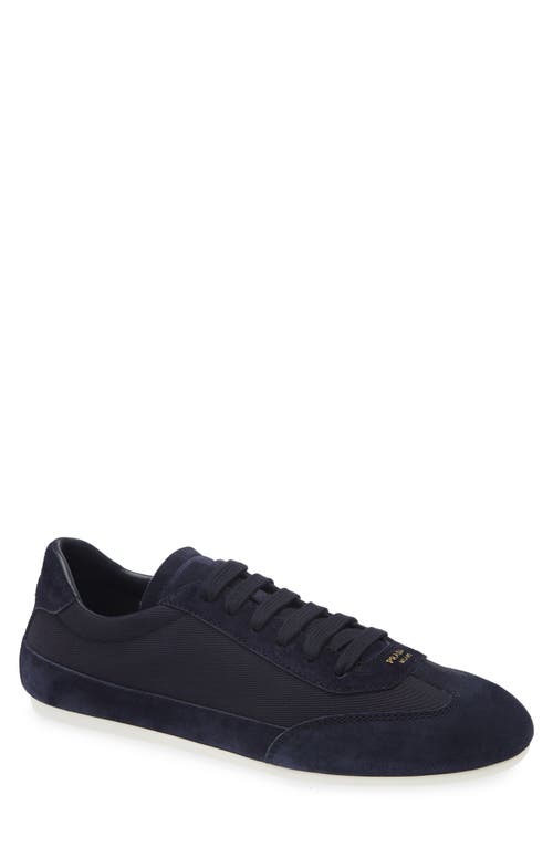Prada Mixed Media Low Top Sneaker In Navy