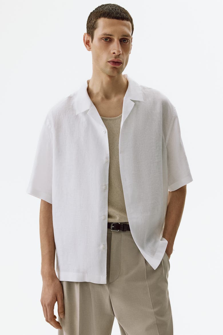 Relaxed Fit Linen Resort Shirt, Main, color, White
