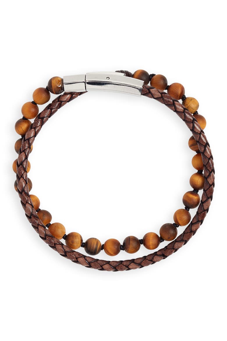 Hand Knotted Tiger's Eye & Leather Bracelet, Main, color, TIGER EYE