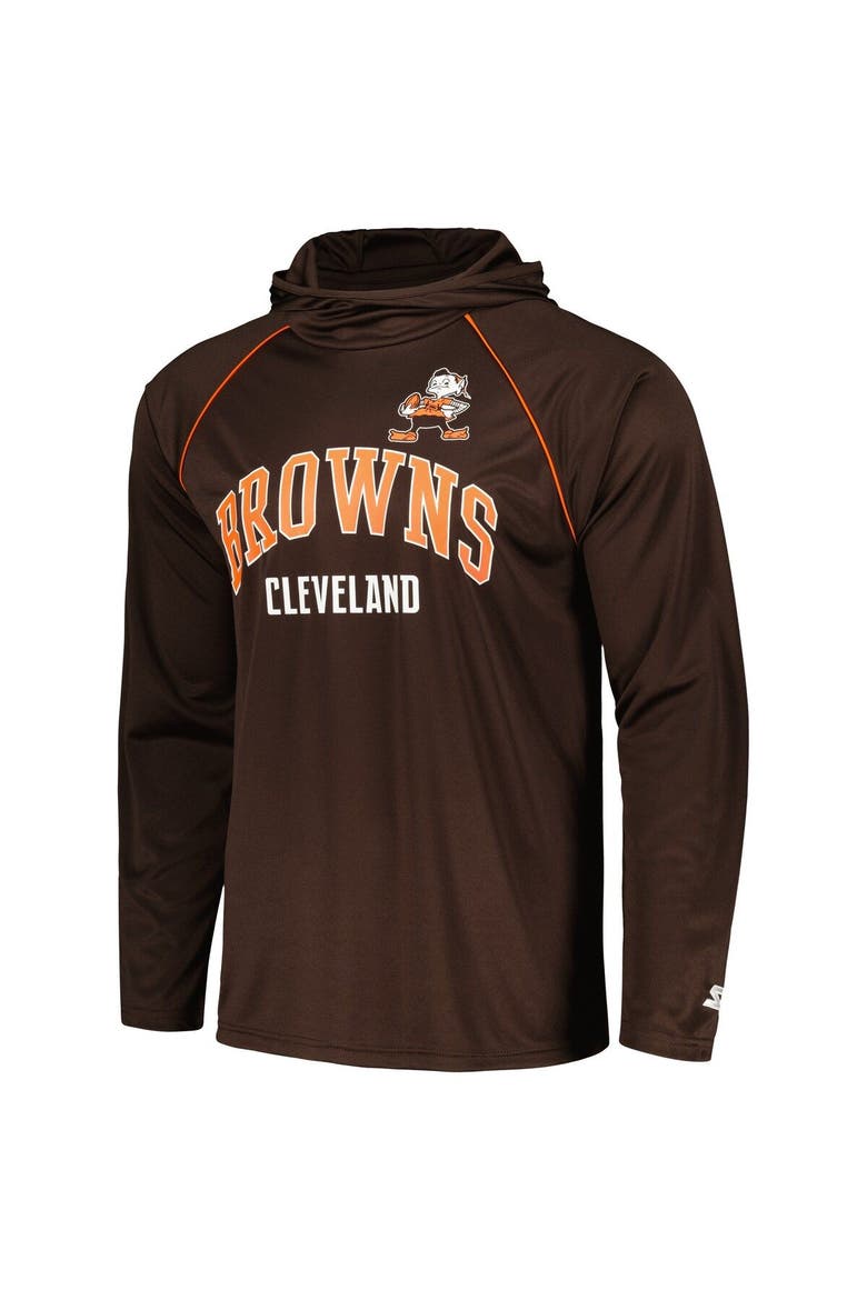 Men's Starter Brown Cleveland Browns Gridiron Classics Throwback Raglan Long Sleeve Hooded T-Shirt, Alternate, color, Brown