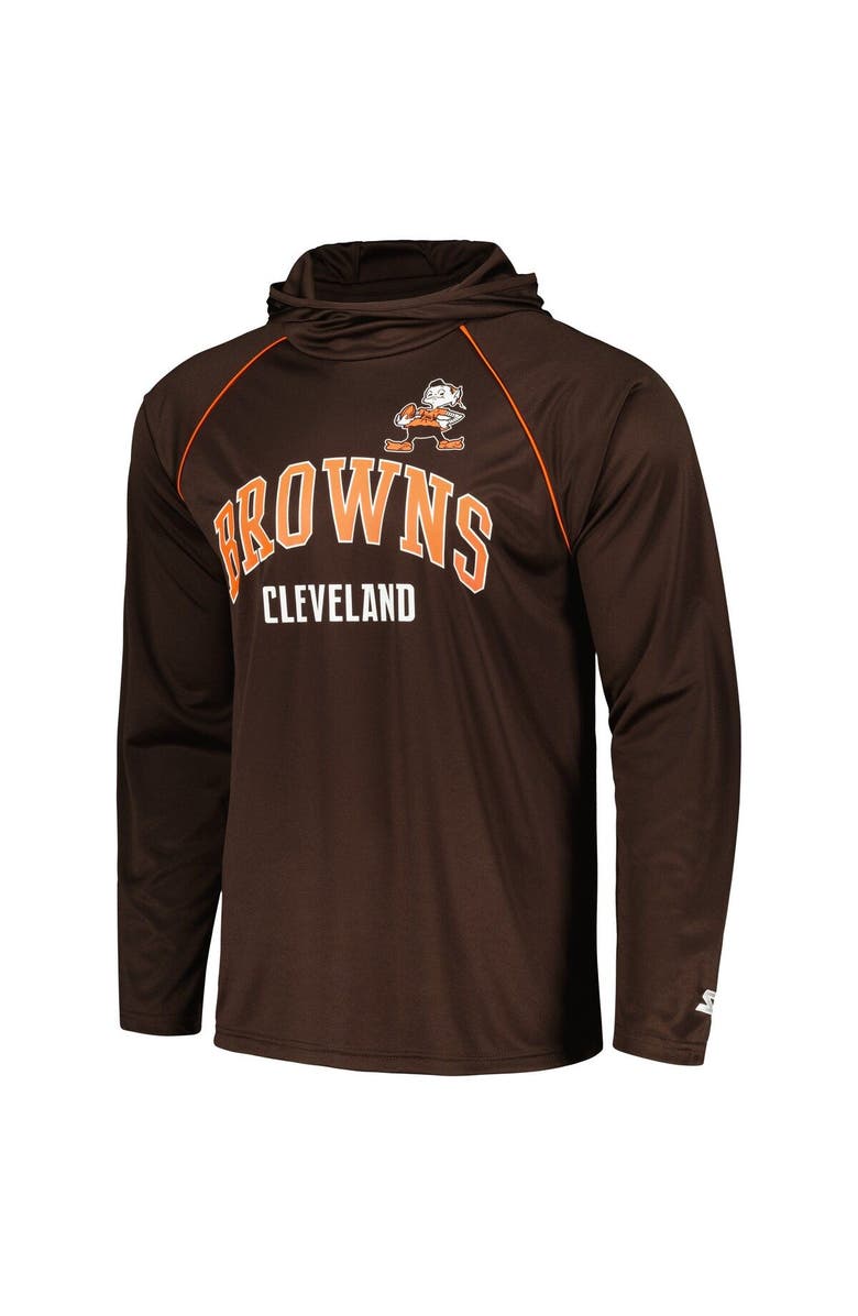 STARTER Men's Starter Brown Cleveland Browns Gridiron Classics Throwback Raglan Long Sleeve Hooded T-Shirt, Alternate, color, Brown