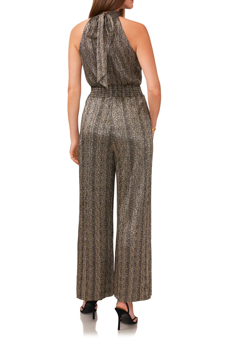 Metallic Smocked Waist Wide Leg Jumpsuit, Alternate, color, RICH BLACK