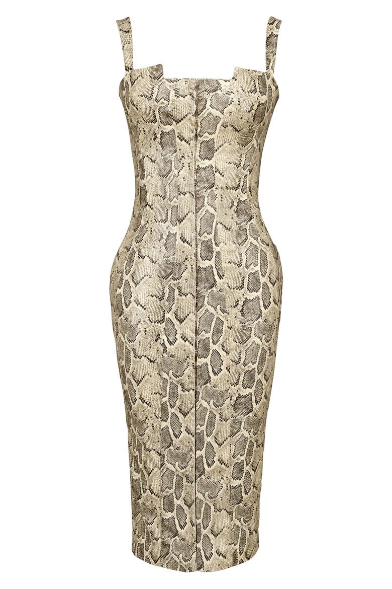 Gracie Panelled Faux Leather Midi Cocktail Dress, Alternate, color, BEIGE SNAKESKIN