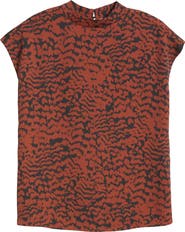 Halogen® Animal Print Mock Neck Cap Sleeve Shell