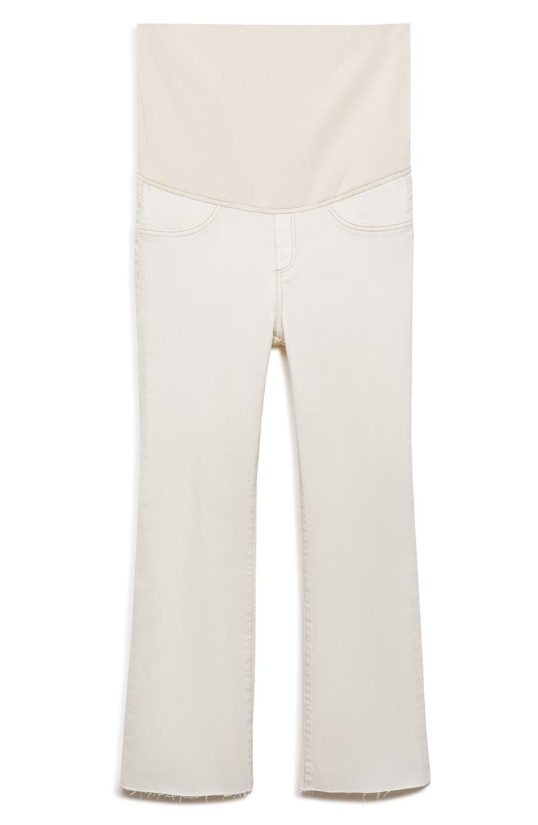 MANGO Over the Bump Raw Hem Crop Flare Maternity Jeans, Main, color, Off White