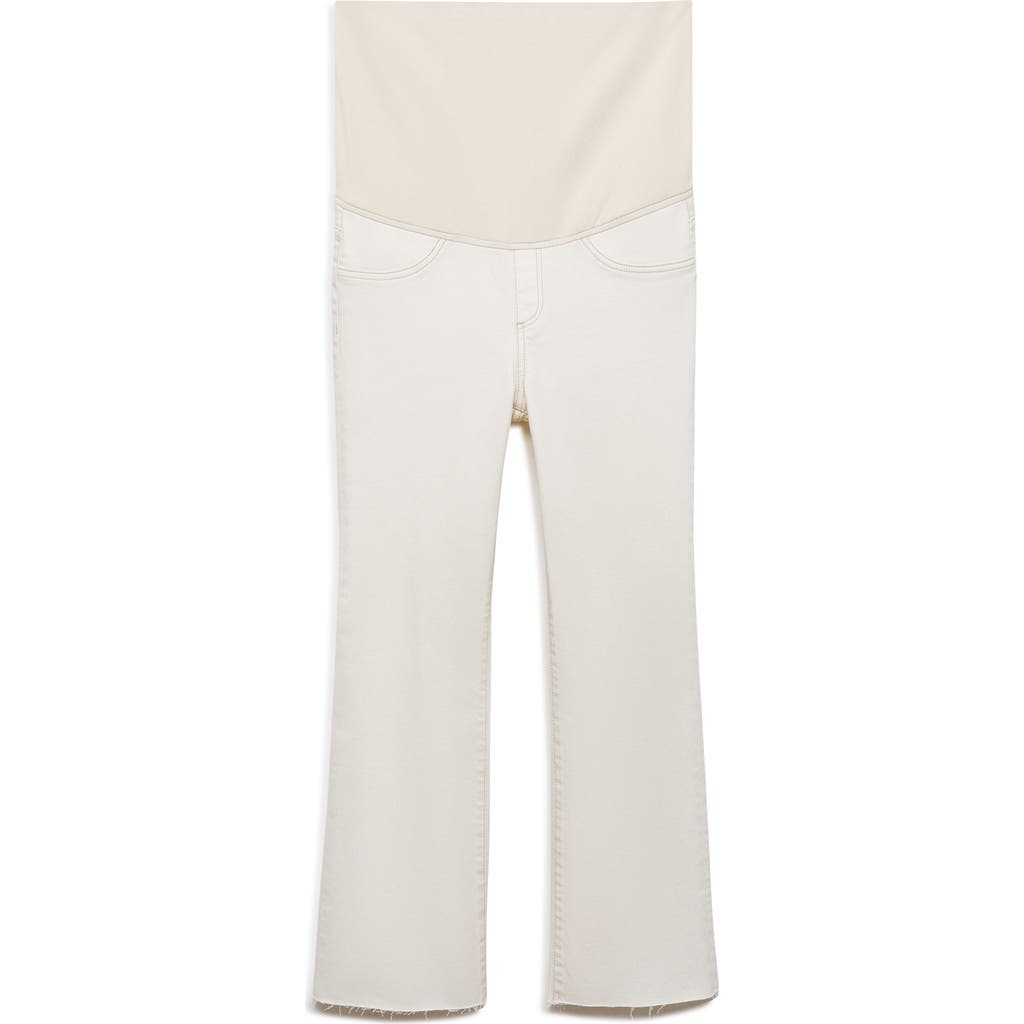 Mango Over The Bump Raw Hem Crop Flare Maternity Jeans In Off White