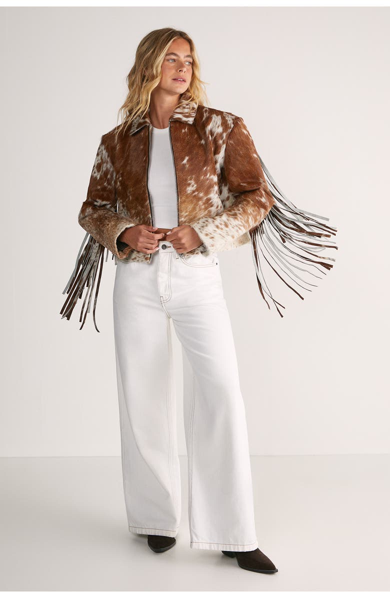 NASTY GAL Zip Through Fringe Jacket, Alternate, color, Brown