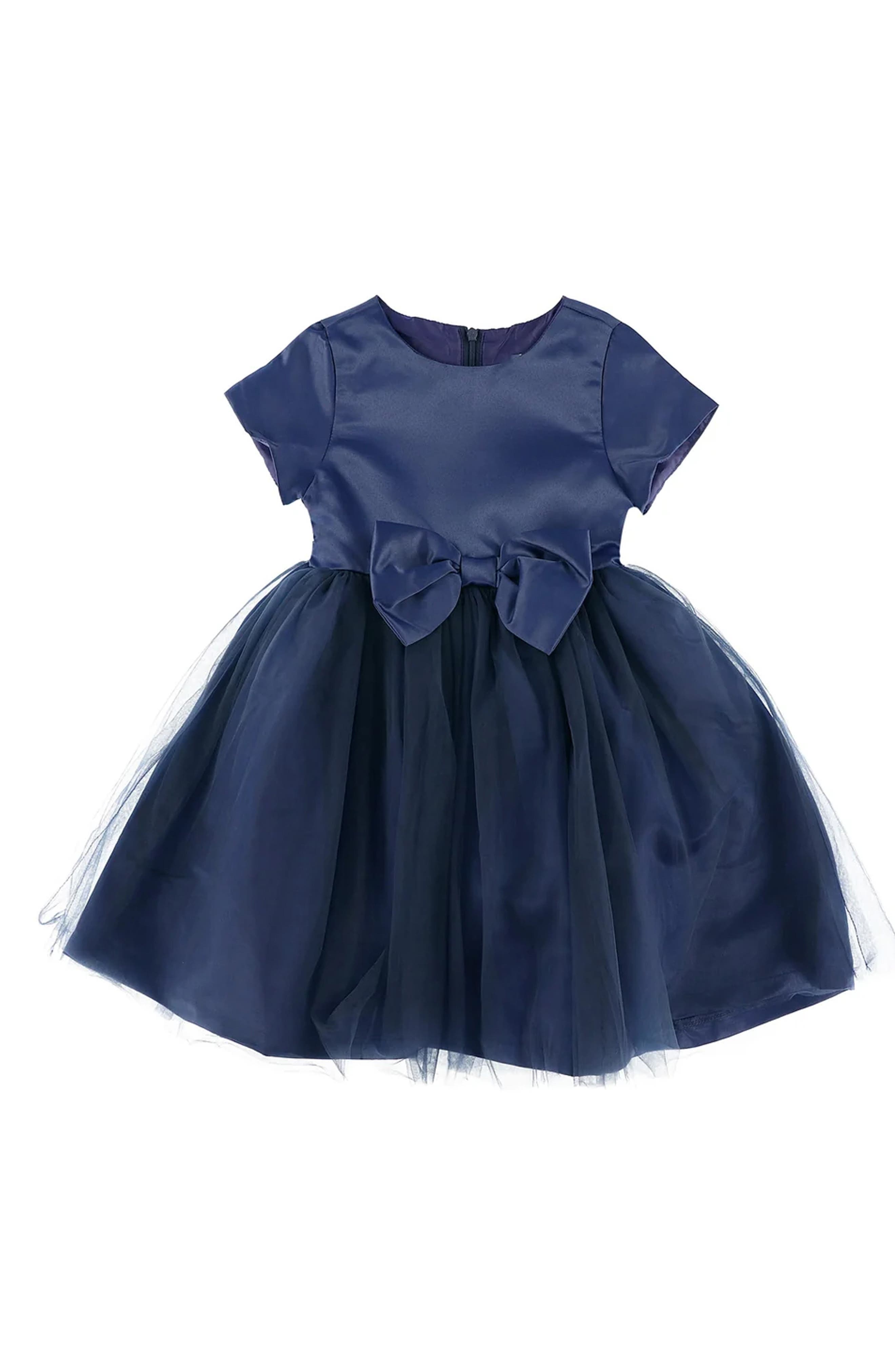 Kids' Cap Sleeve Tulle & Satin Dress