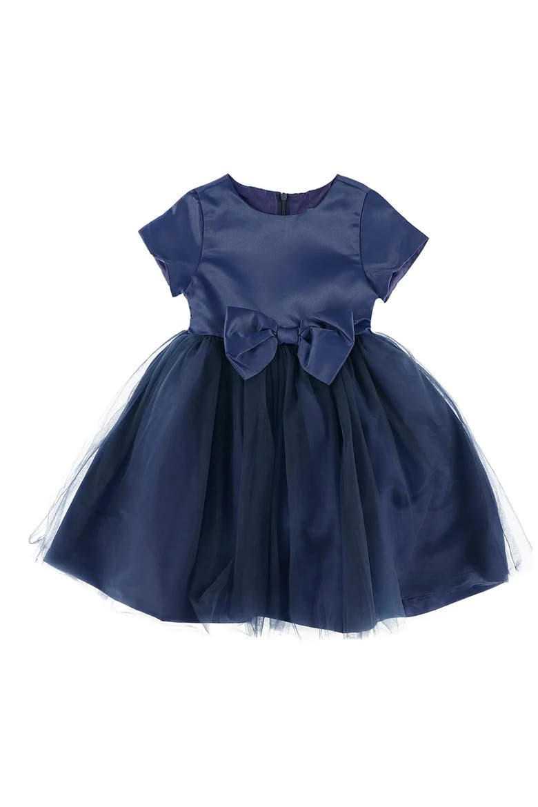 Kids' Cap Sleeve Tulle & Satin Dress, Main, color, NAVY