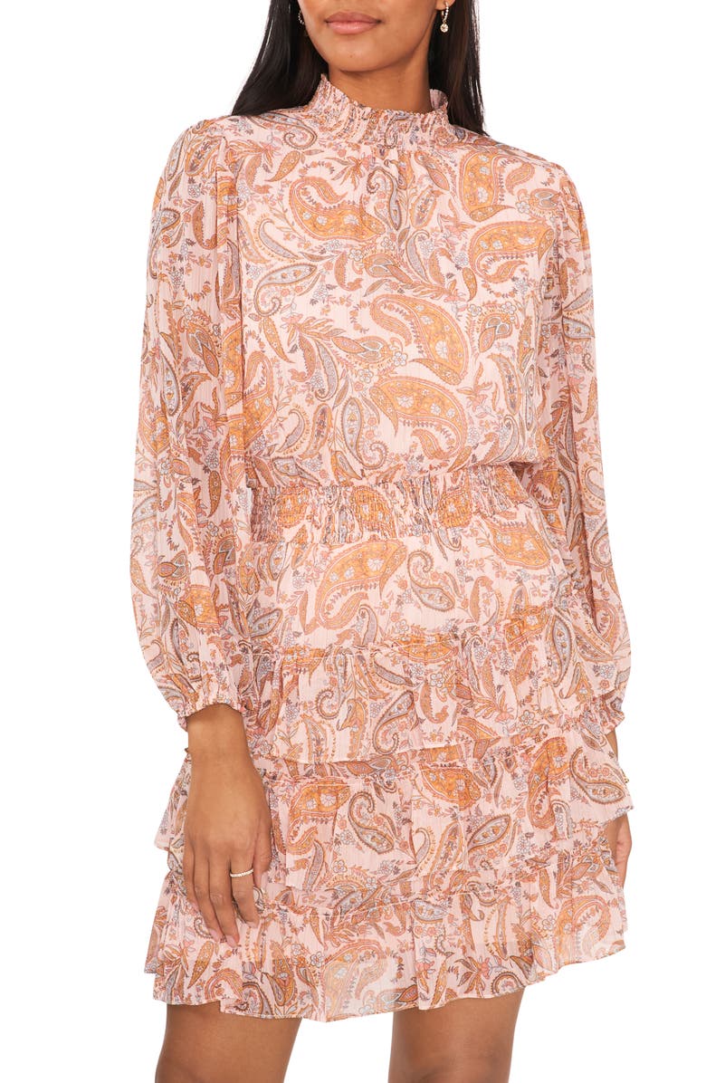 Halogen<sup>®</sup> Paisley Smocked Long Sleeve Tiered Dress, Alternate, color,
