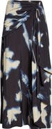 Lela Rose Abstract Floral Cascade Ruffle Crepe Skirt