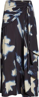 Lela Rose Abstract Floral Cascade Ruffle Crepe Skirt