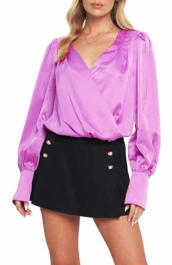 FLYING TOMATO Long Sleeve Surplice Woven Top