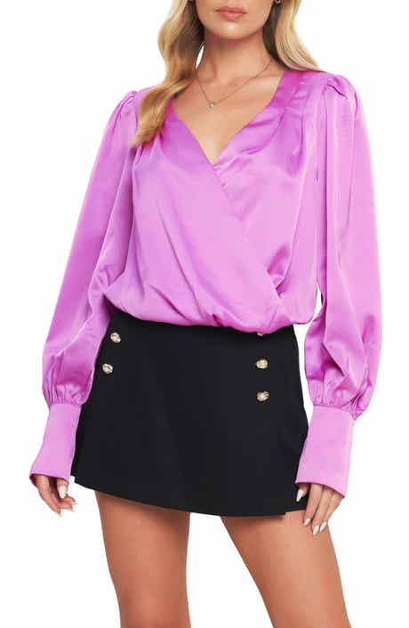 FLYING TOMATO Long Sleeve Surplice Woven Top