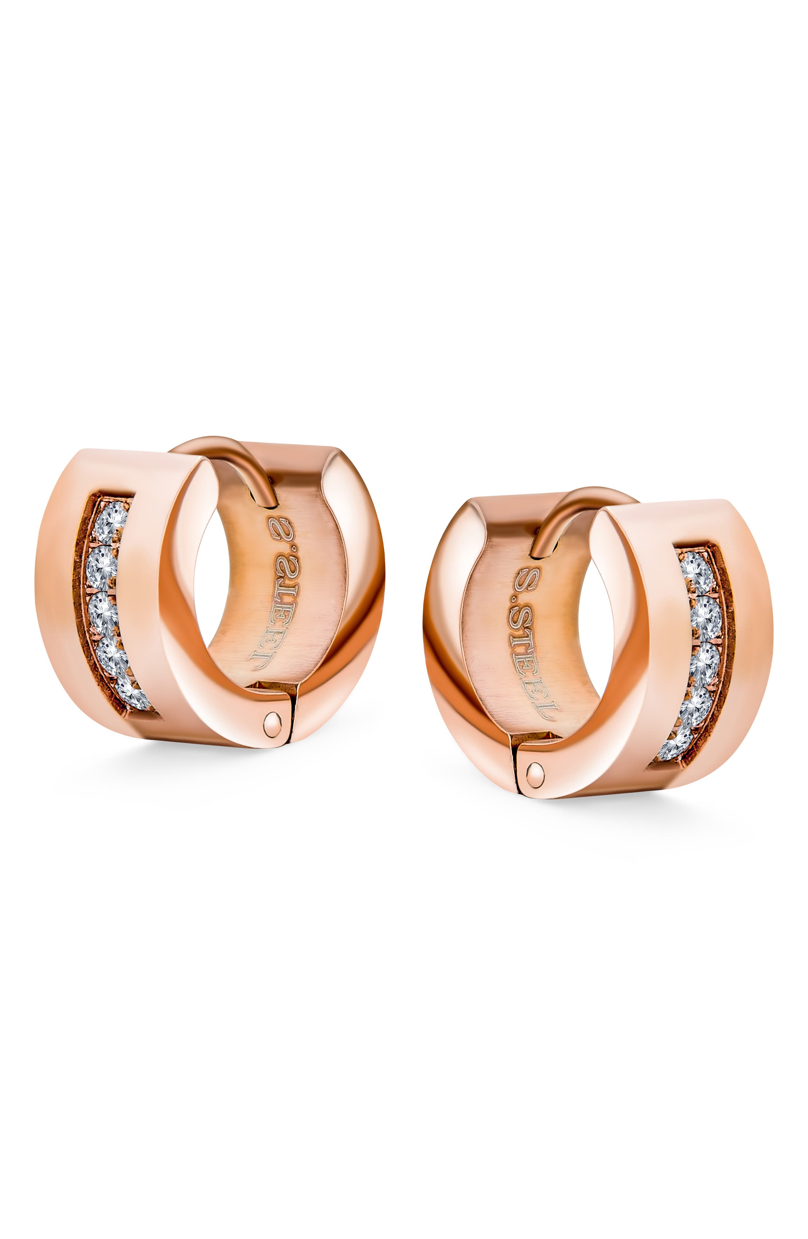 BLING JEWELRY Rose Gold-Tone CZ Huggie Hoop Earrings