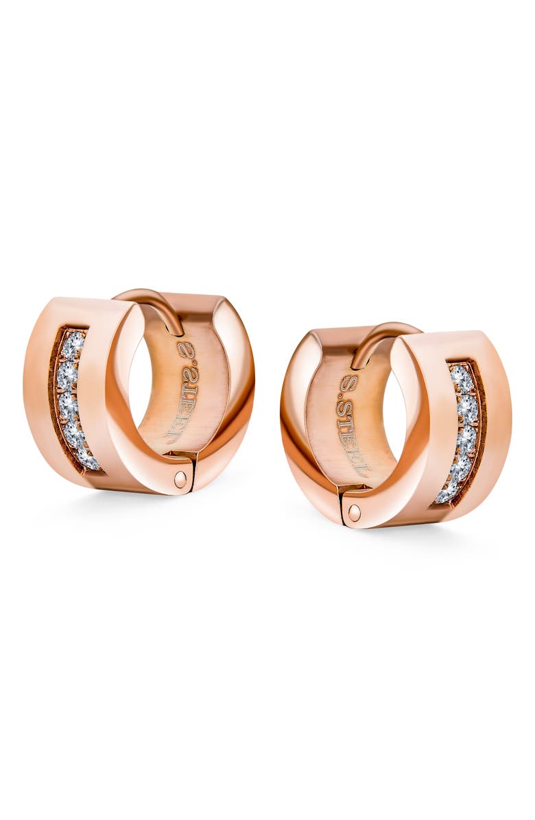 BLING JEWELRY Rose Gold-Tone CZ Huggie Hoop Earrings, Main, color, Rose