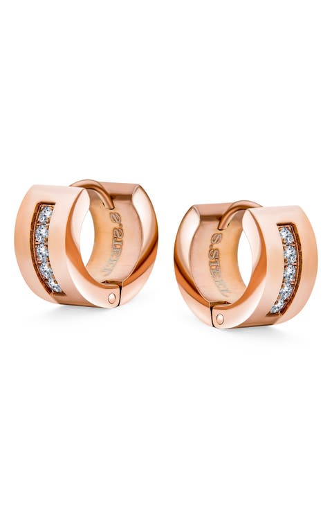 Rose Gold-Tone CZ Huggie Hoop Earrings