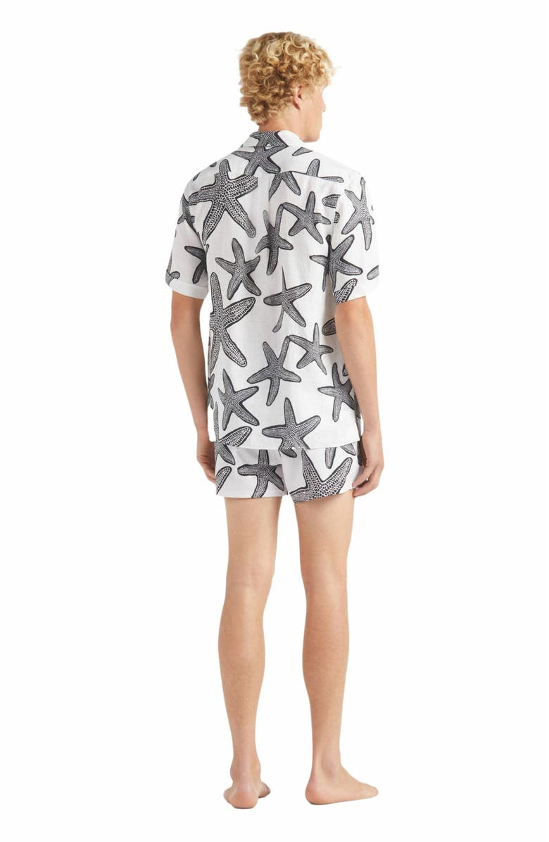 Vilebrequin Men's Starlettes Linen Bowling Shirt, Alternate, color, Blanc