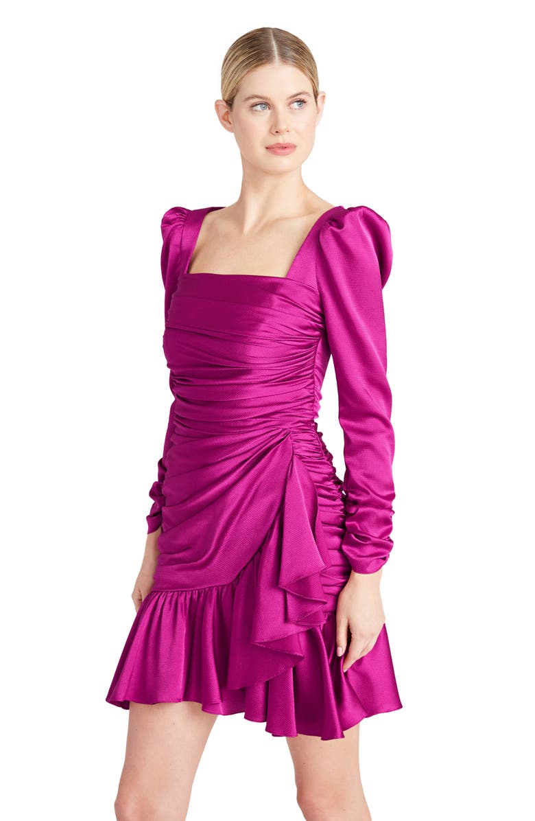 ML Monique Lhuillier Satin Long Sleeve Minidress, Alternate, color,