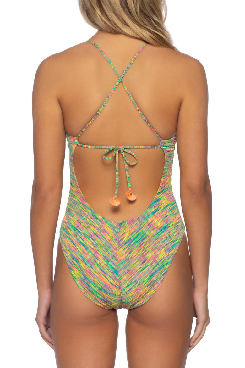 Prismatic Plunge One-Piece Swimsuit, Alternate, color, MULTI
