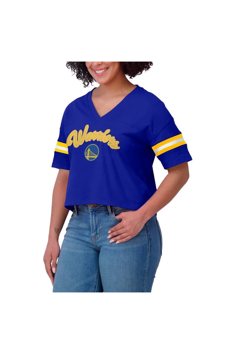 WEAR by Erin Andrews Women's WEAR by Erin Andrews Royal Golden State Warriors Plus Size Color Block Boxy V-Neck T-Shirt, Alternate, color, Royal