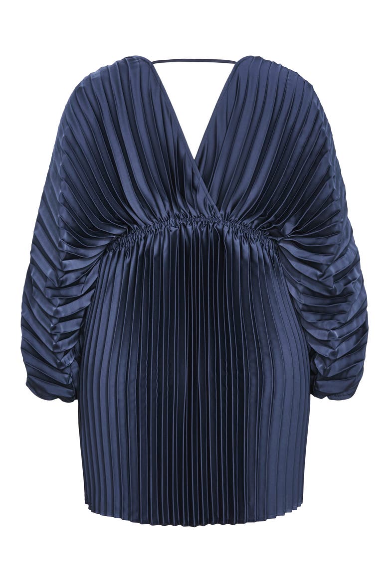 Chloe Pleated Long Sleeve Satin Minidress, Alternate, color, NAVY