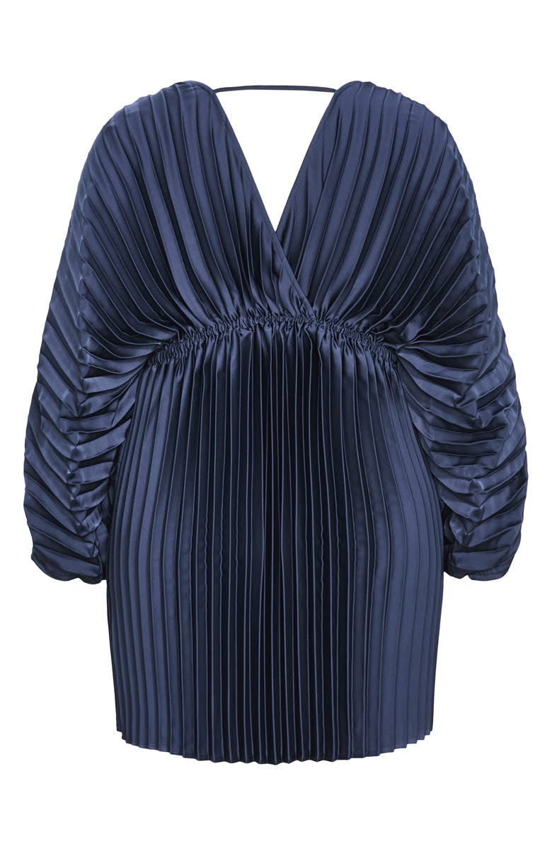 City Chic Chloe Pleated Long Sleeve Satin Minidress, Alternate, color, Navy
