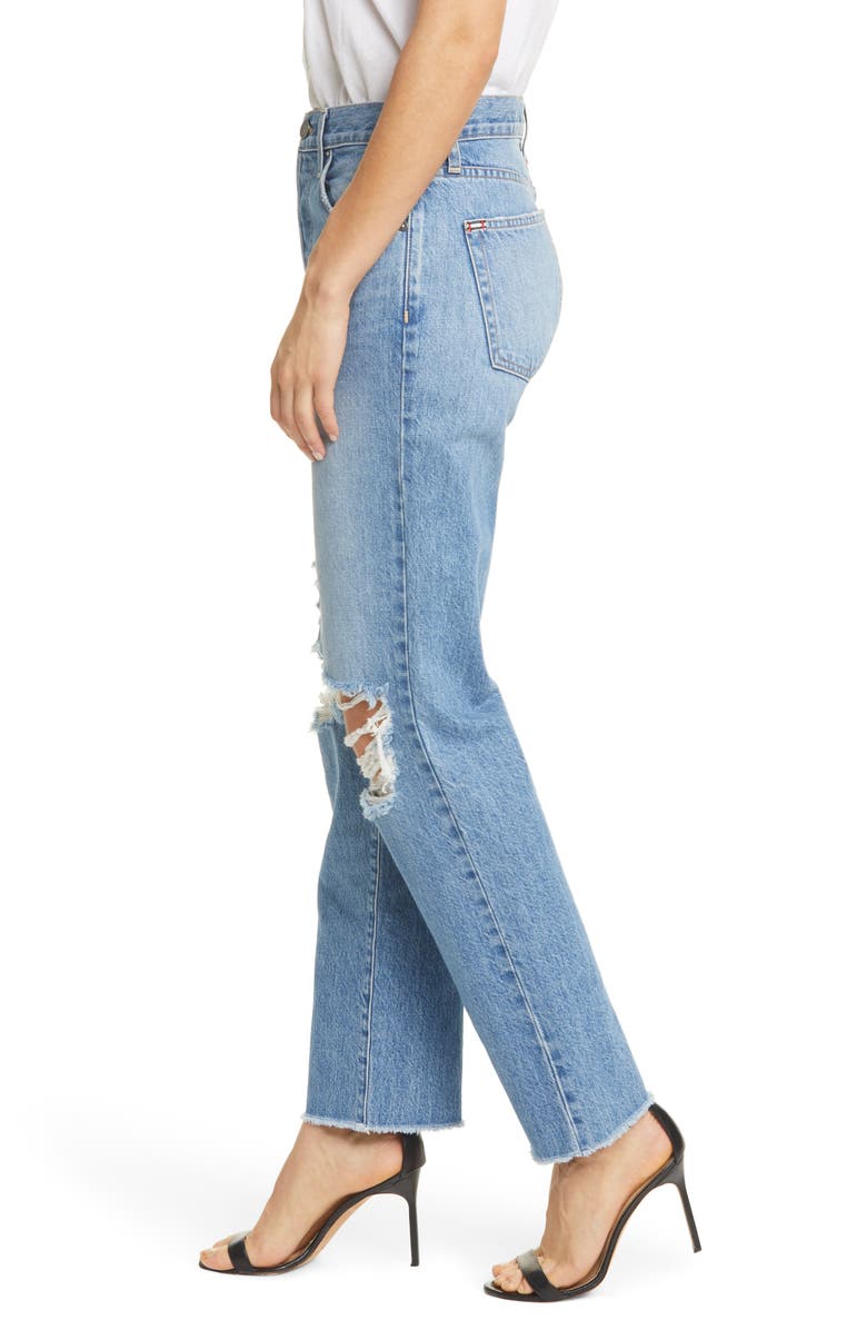 Alice + Olivia Amazing High Waist Ripped Boyfriend Nonstretch Cotton Jeans, Alternate, color, 