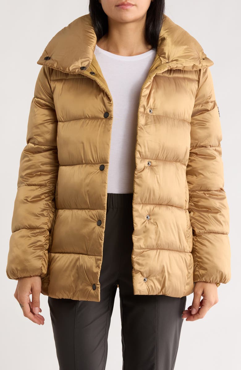 BCBGeneration Water Resistant Snap Front Puffer Jacket, Alternate, color, Lux Gold