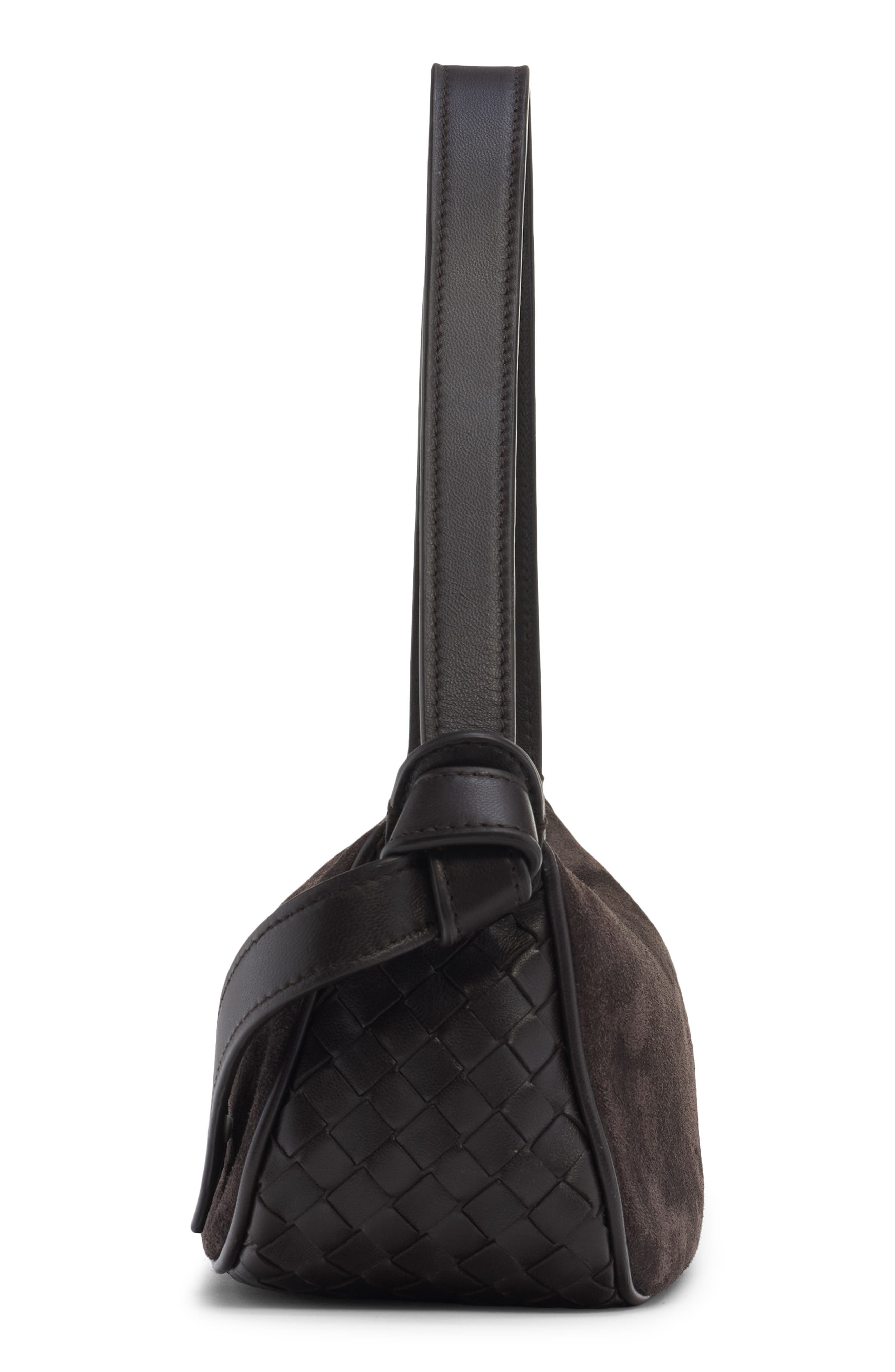 Bottega Veneta Mini Nodo Intrecciato Leather & Suede Shoulder Bag, Alternate, color, 2028 Espresso-Gold