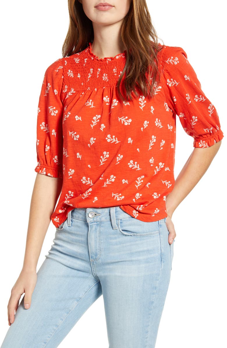 Lucky Brand Smocked Yoke Top, Main, color, 