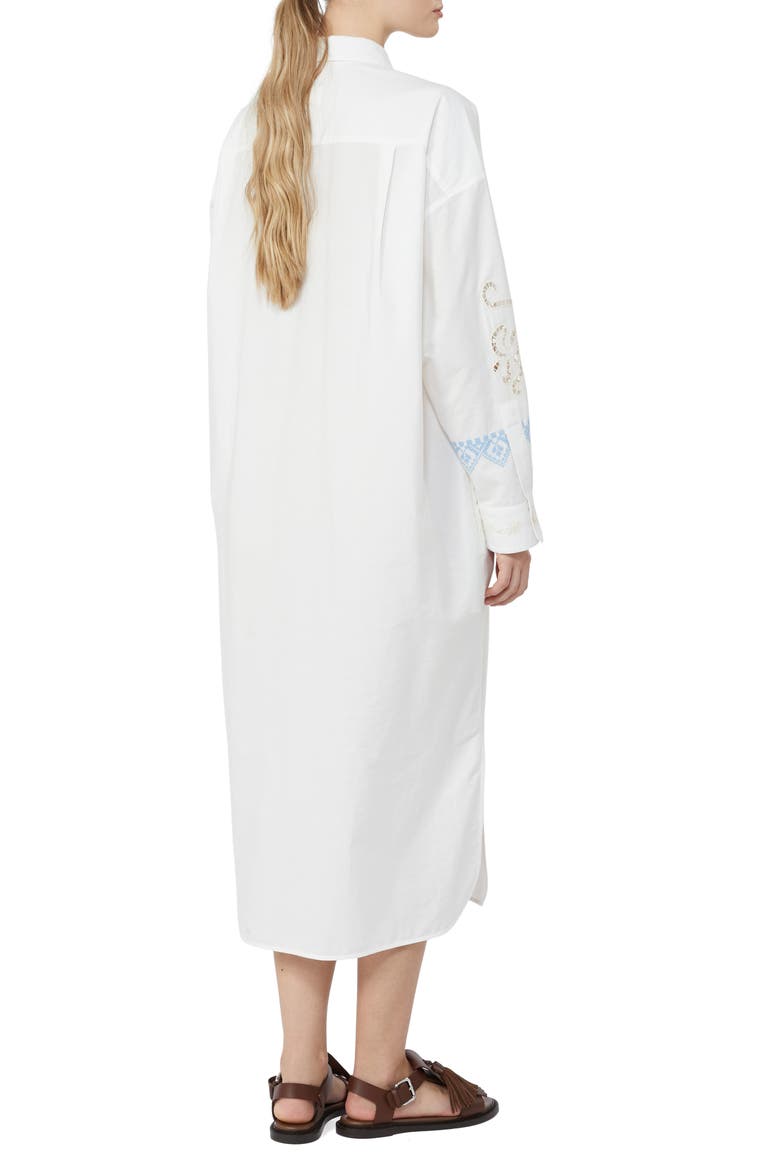 Embroidered Detail Long Sleeve Cotton Shirtdress, Alternate, color, WHITE