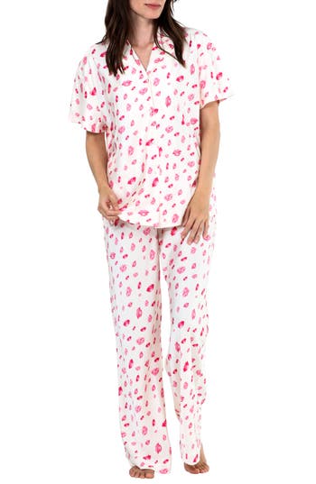 Honeydew Sunday Rest Print Short Sleeve Satin Pajamas In Pink