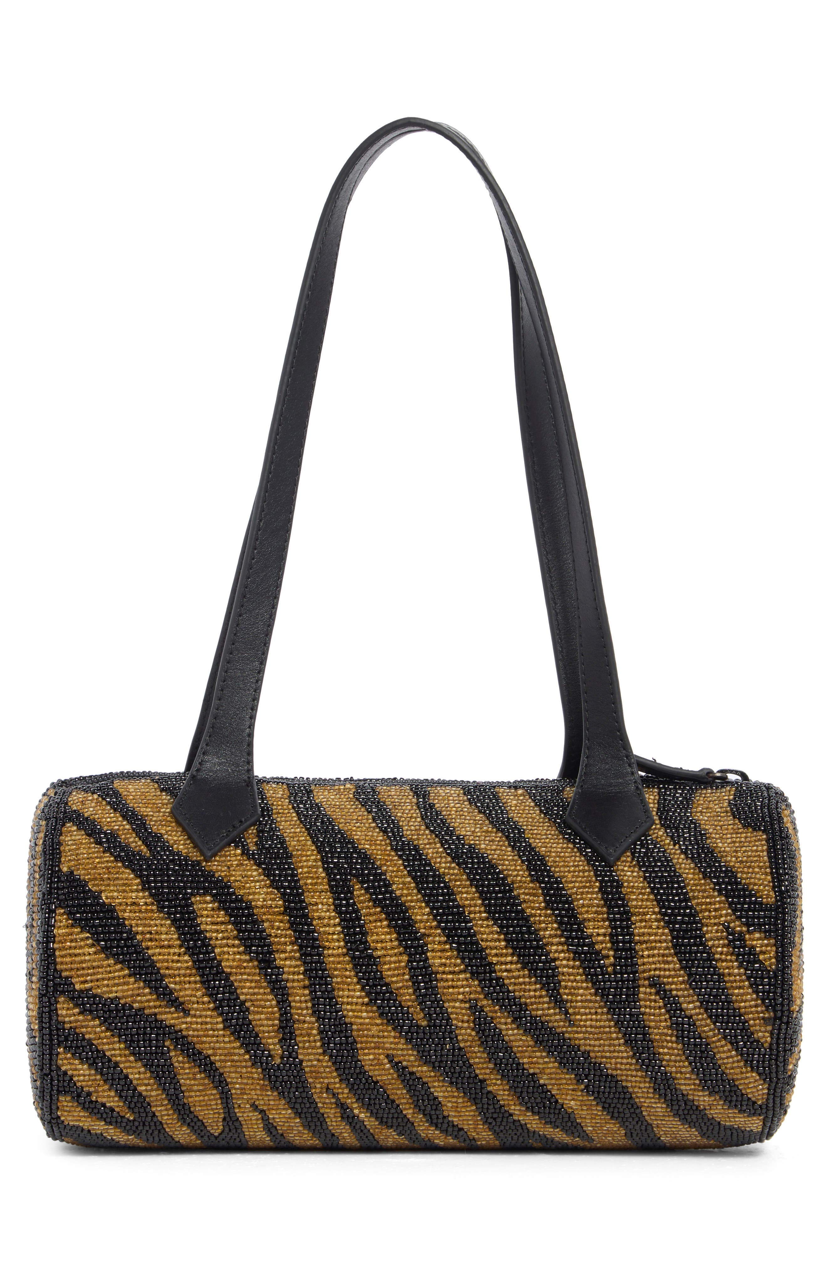 Reformation Aurora Beaded Baguette Shoulder Bag, Alternate, color, Bronze Black Zebra Beaded