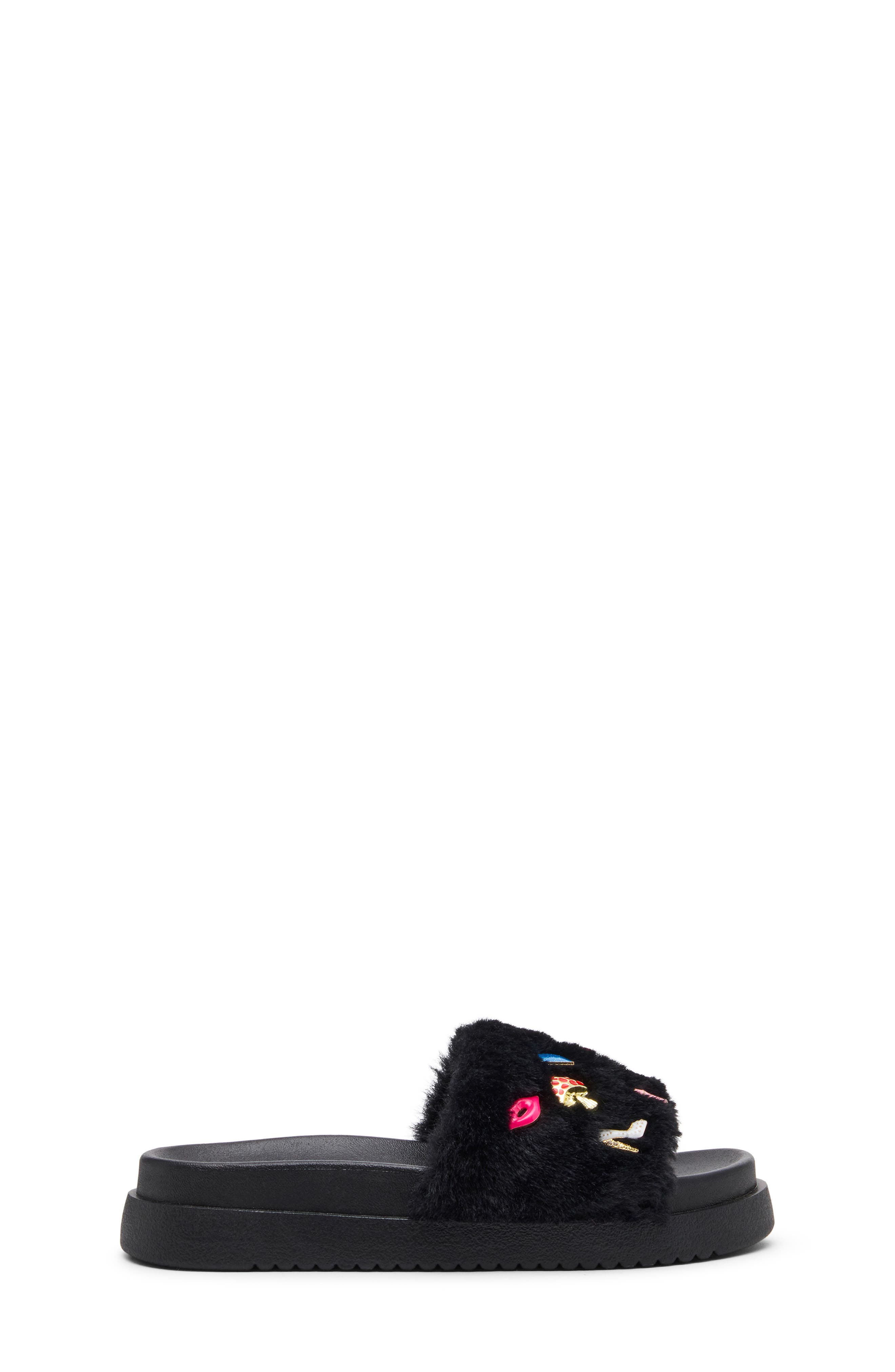 Kids' JDUMBO-R Faux Fur Slide Sandal, Alternate, color, BLACK