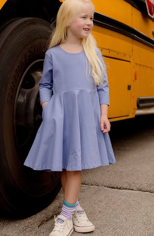 Mightly Organic Cotton 3/4 Sleeve Solid Twirl Dress In Periwinkle