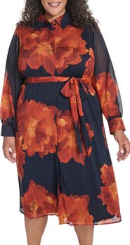Calvin Klein Floral Chiffon Shirtdress