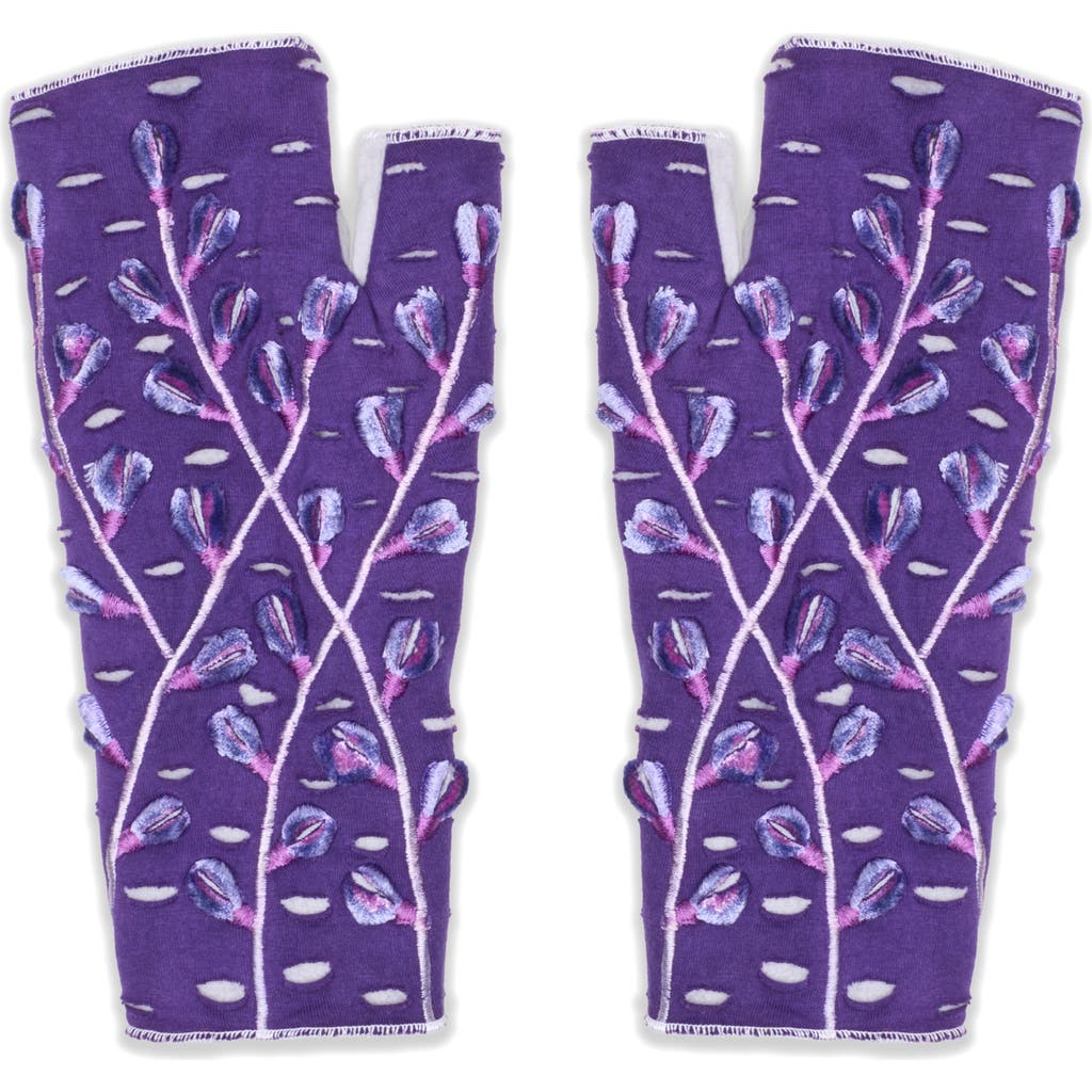 Feelgoodz Artisan Crafted Fleece Lined Azalea Fingerless Gloves In Purple