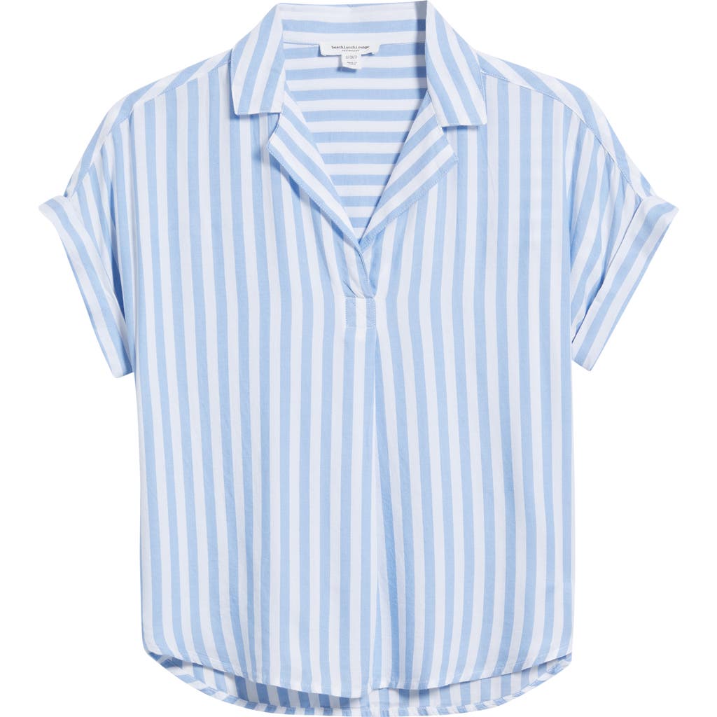 Beachlunchlounge Daria Stripe Short Sleeve Button-up Shirt In Forever Blue