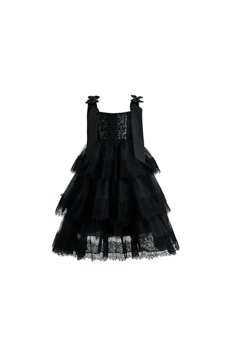 Tulleen Ruffle Sleeveless Bow Dress, Alternate, color, Black
