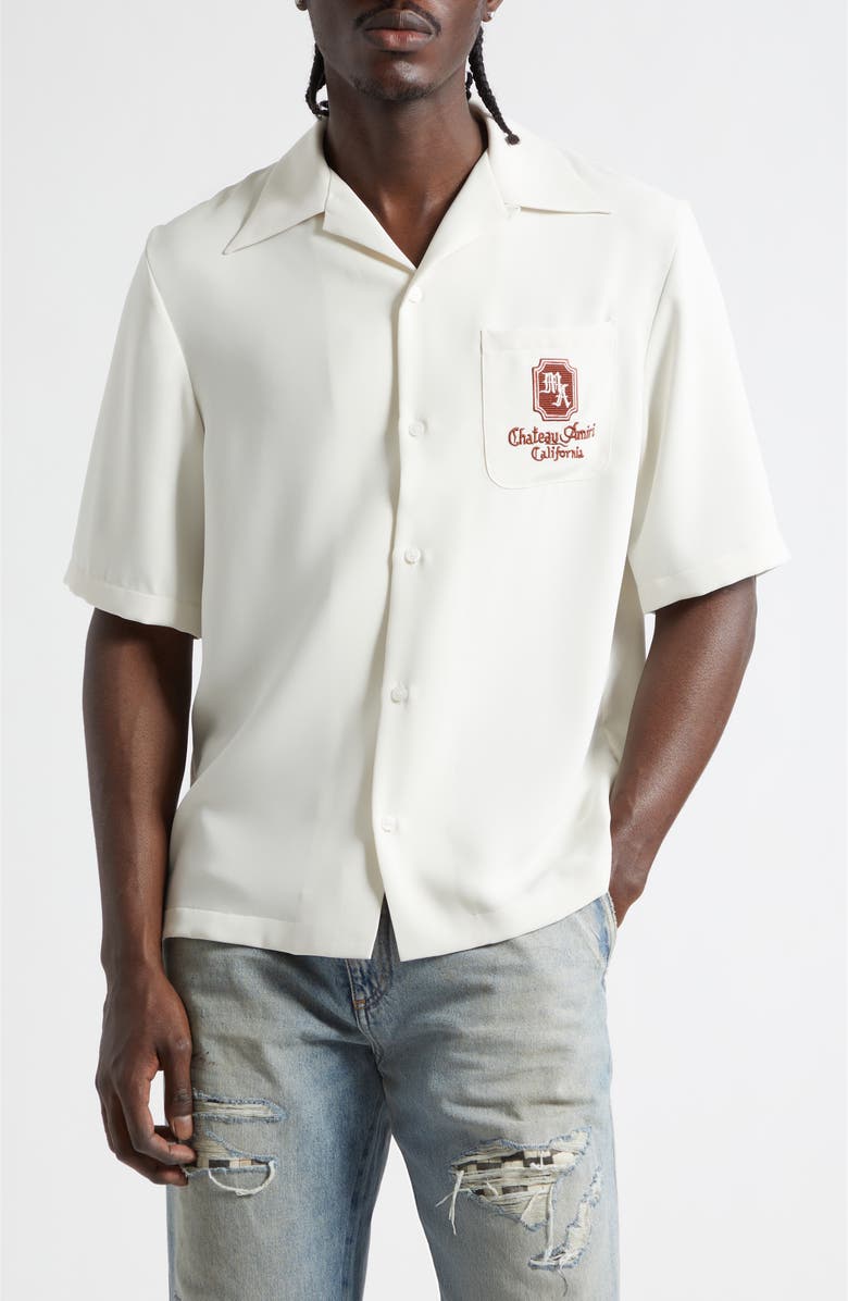 AMIRI Chateau Amiri Embroidered Camp Shirt, Main, color, Alabaster