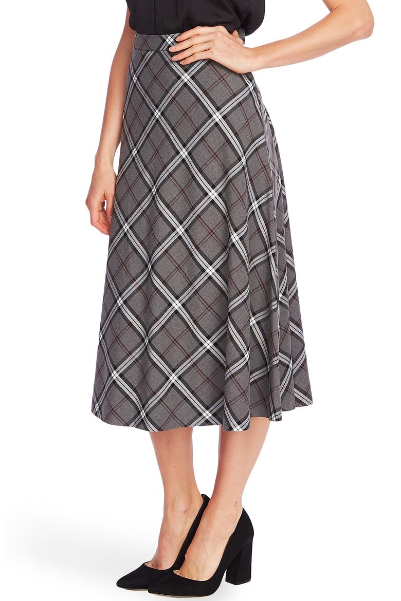 Bold Plaid Skirt, Alternate, color, MED HEATHER GREY