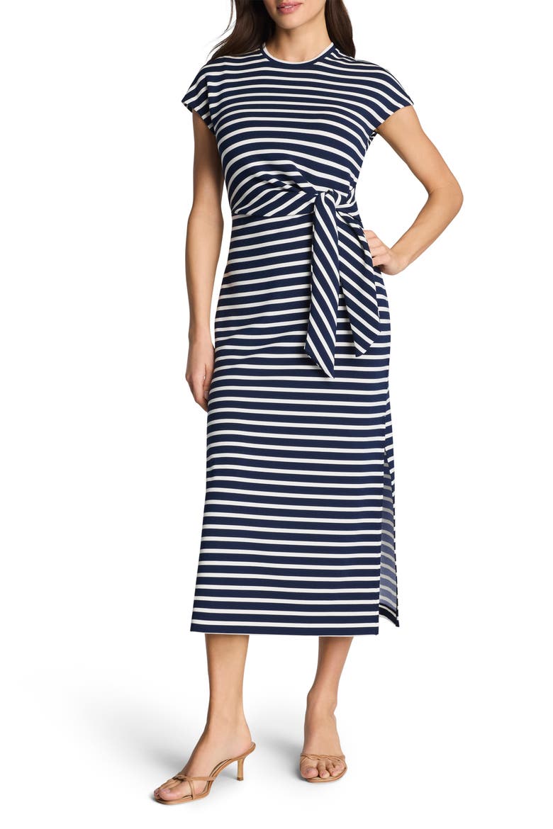 Stripe Tie Waist Maxi Dress, Main, color, YACHT / NAVY