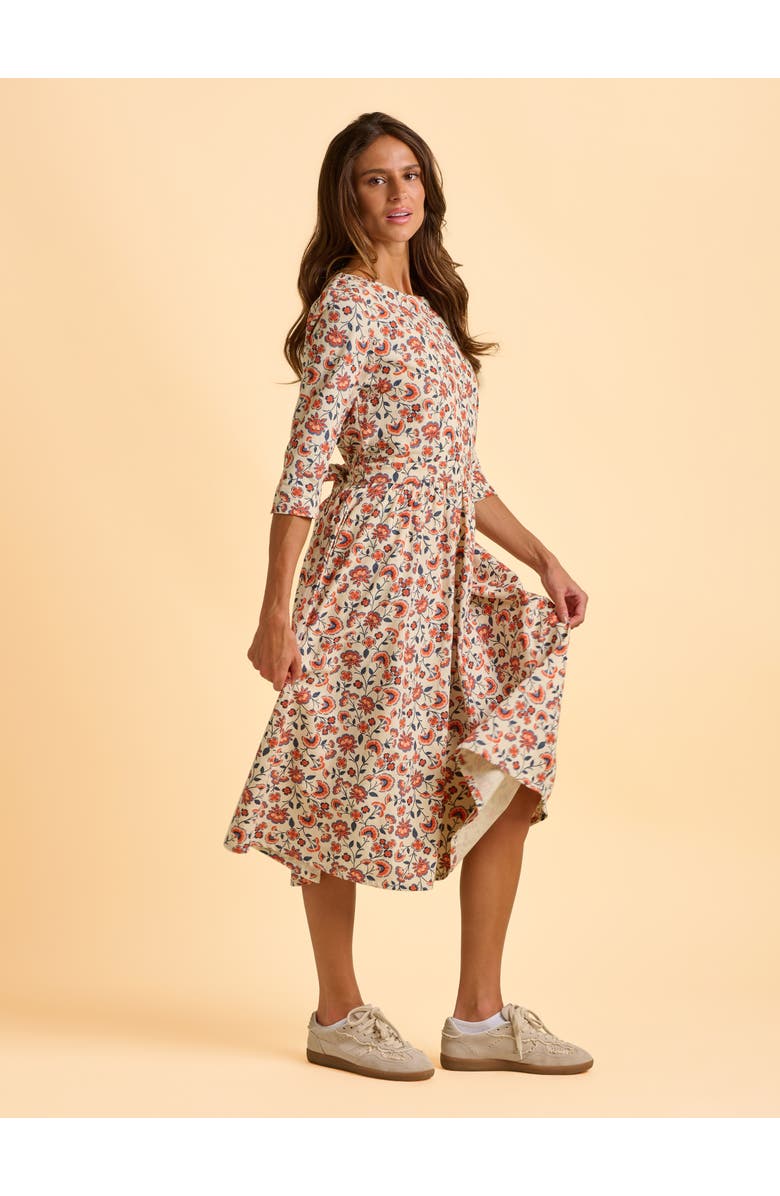 Brakeburn Beech 3/4 Sleeve Waist Tie Midi Dress, Alternate, color, Cream