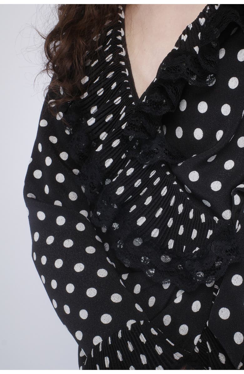 Anna Sui Polka Dot Pleated Wrap Dress, Alternate, color, Black Muti