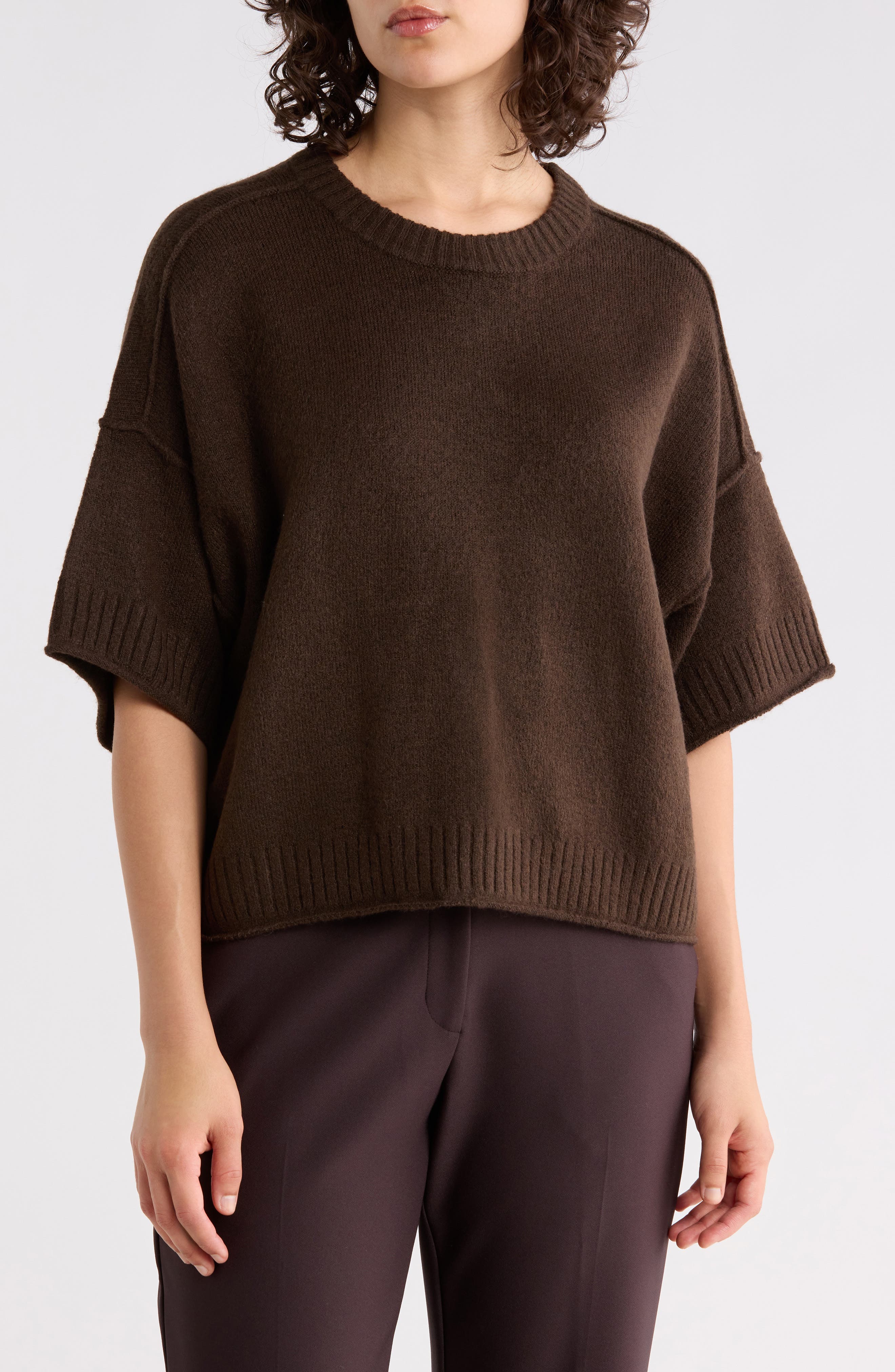 Halogen® Exposed Seam Drop Shoulder Sweater