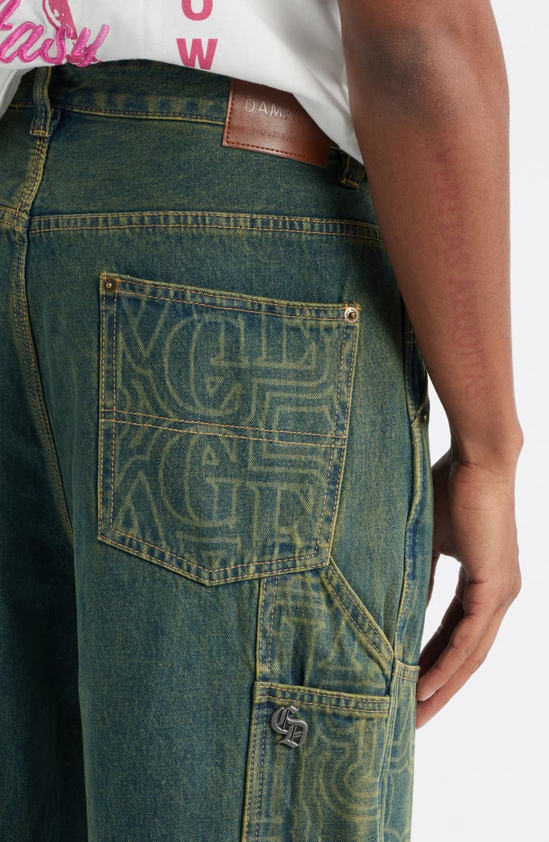 CRIMINAL DAMAGE Berkeley Monogram Double Knee Denim Carpenter Pants, Alternate, color, Dirty Blue