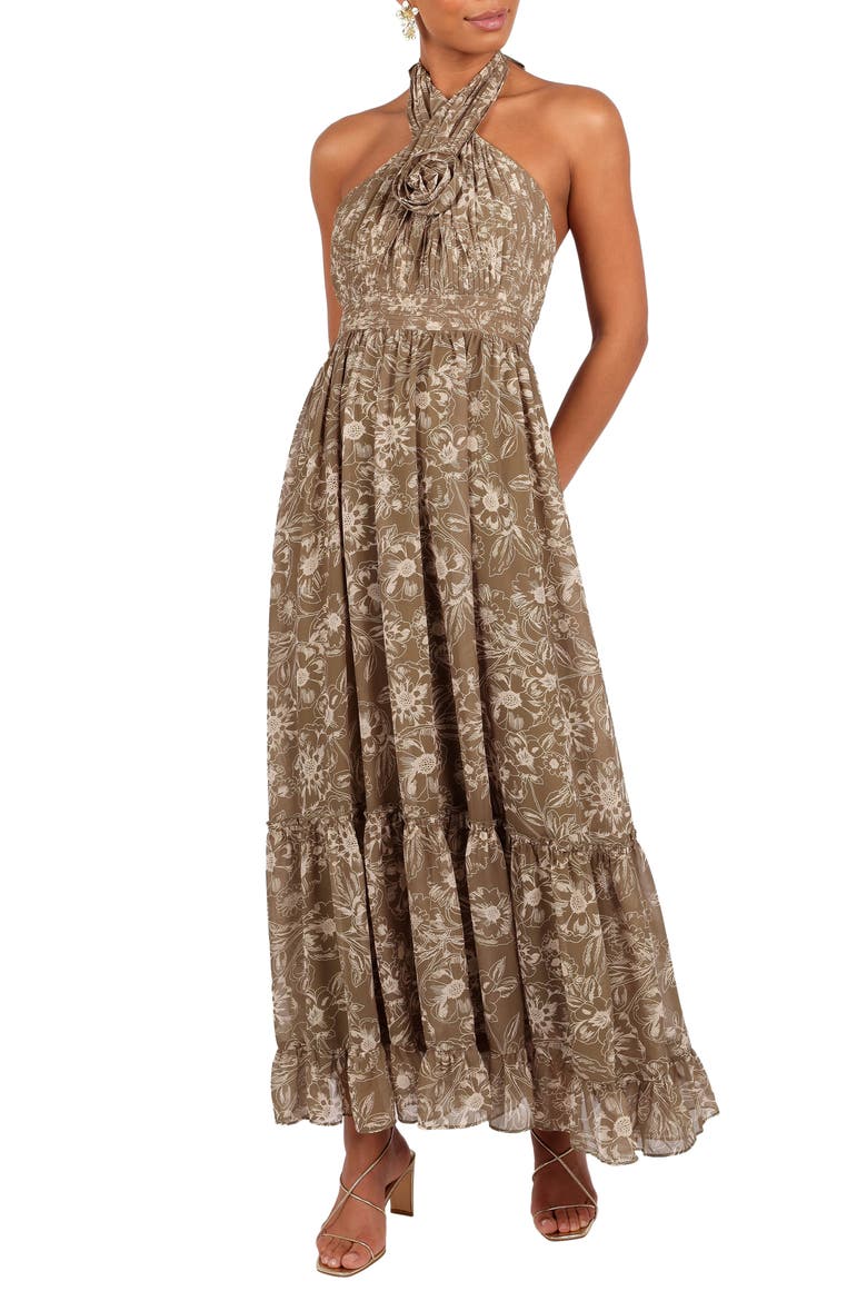 Lennon Floral Halter Gown, Main, color, OLIVE FLORAL