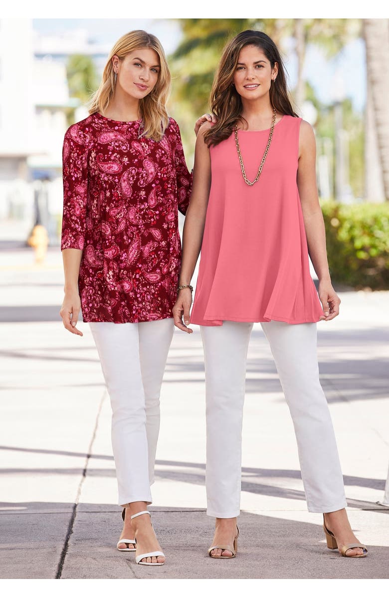 Jessica London Stretch Knit Sleeveless Swing Tunic, Alternate, color, Black